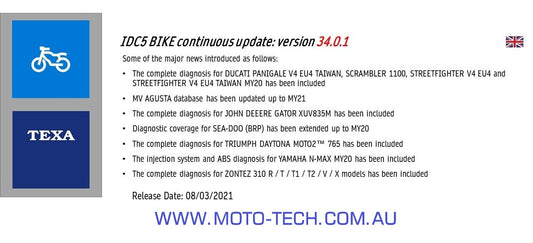 Texa IDC5 Bike V34.0.1 Update.