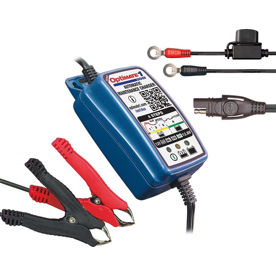 OptiMate 1 DUO Battery Charger Maintainer Lithium AND Lead Acid TM-408 - Moto-Tech Diagnostics 